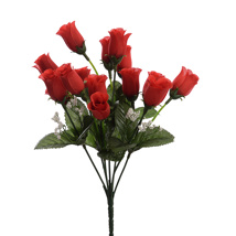 MINI ROSE BUD BUSH X 7 W/15 30CM FLOWER RED