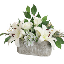 ROSE LILY IN OVAL PLANTER 45X30CM CREAM