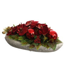 ORCHID SHINY BALL ARR IN OVAL PLANTER 35X15X15CM RED