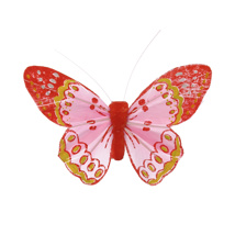 FEATHER BUTTERFLY 9.5CM (each pc in polybag) PINK